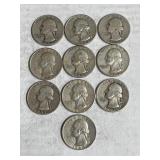 10 Silver Washington Quarters