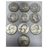 10 Silver Washiington Quarters