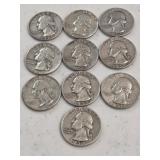 10 Silver Washington Quarters