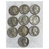 10 Silver Washington Quarters