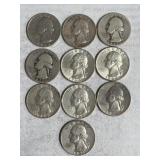 10 Silver Washington Quarters