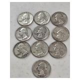 10 Silver Washington Quarters