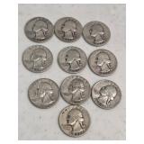 10 Silver Washington Quarters