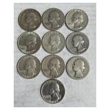 10 Silver Washington Quarters
