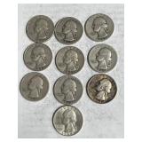 10 Silver Washington Quarters