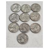 10 Silver Washington Quarters