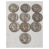 10 Silver Washington Quarters