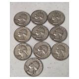 10 Silver Washington Quarters