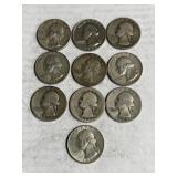 10 Silver Washington Quarters