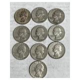 10 Silver Washington Quarters