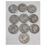10 Silver Washington Quarters