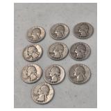 10 Silver Washington Quarters