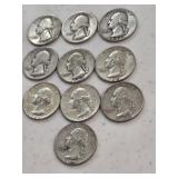 10 Silver Washington Quarters
