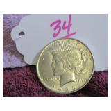 1923-D PEACE SILVER DOLLAR, VG