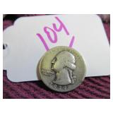 SILVER QUARTER WASHINGTON - 1939-D, CIRCULATED