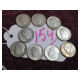 LOT OF 9 SILVER 1963-D ROOSEVELT DIME - (9, GOOD