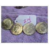 LOT OF 4 EISENHOWER $1 COINS - 1972-D