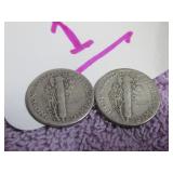 1944-S & 1944 MERCURY DIME, FINE/VF