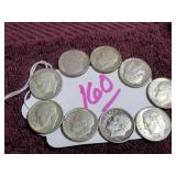 LOT OF 8 1962-D, (1) 1962-P SILVER ROOSEVELT DIME