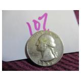 SILVER QUARTER WASHINGTON - 1956-P, CIRCULATED