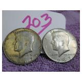 LOT OF 2 1967 KENNEDY HALF DOLLAR, GOOD
