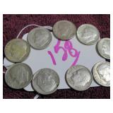LOT OF 8 1961-D SILVER, (1) 1960-D SILVER