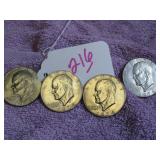 LOT OF 4 1974-D IKE DOLLAR COINS, GOOD/CIRCULATED