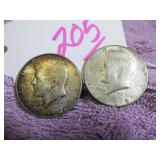 LOT OF 2 1966 KENNEDY HALF DOLLAR, GOOD