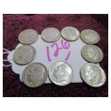 SILVER ROOSEVELT DIME - (9) 1964-D