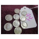 SILVER ROOSEVELT DIME - (5) 1964-P, GOOD