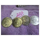 LOT OF 4 1972-D IKE $1 COINS - LIGHTLY