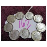 LOT OF 9 1964-D SILVER ROOSEVELT DIME