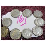 LOT OF 7 1962-D, (2) 1961-D SILVER ROOSEVELT DIME