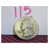 SILVER QUARTER WASHINGTON - 1945-P, CIRCULATED