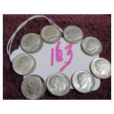 LOT OF 8 1964-D, (1) 1964-P SILVER ROOSEVELT DIME