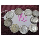 LOT OF 8 SILVER 1963-D & (1) 1963-P ROOSEVELT DIME