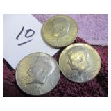 1967, 1969-D, 1968-D KENNEDY HALF DOLLAR, VG
