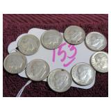 LOT OF 6 SILVER 1963-D, (2) 1962-D, GOOD