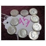 SILVER ROOSEVELT DIME - (5) 1964-D, GOOD