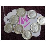LOT OF 8 1964-D SILVER ROOSEVELT DIME