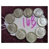 LOT OF 6 1964-D SILVER ROOSEVELT DIME