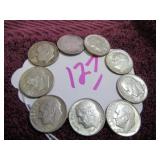 SILVER ROOSEVELT DIME - (1) 1961-D & (8) 1964-D