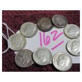 LOT OF 7 1964-D, (2) 1961-D SILVER ROOSEVELT DIME