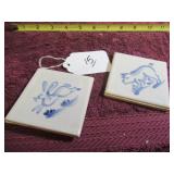 (2) DELFT BLUE-STYLE TILES - 3' X 3'