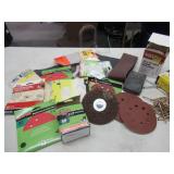 BOX LOT: SANDPAPER, CONSTRUCTION SCREWS