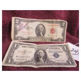 1953-B $2 + 1957-B SILVER CERTIFICATE $1 US BILL