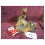 CHALKWARE DOG ON ASHTRAY - PARTY LIGHTER W/...