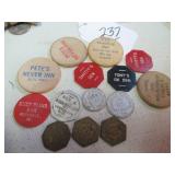 BOX LOT: BRASS BAR TOKENS - WEST NORA WOOD'S...