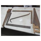 DISSTON & ATKINS HANDSAWS, (2) METAL SQUARES (1...