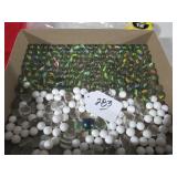 BOX LOT: CAT'S EYE MARBLES & WHITE GLASS MARBLES